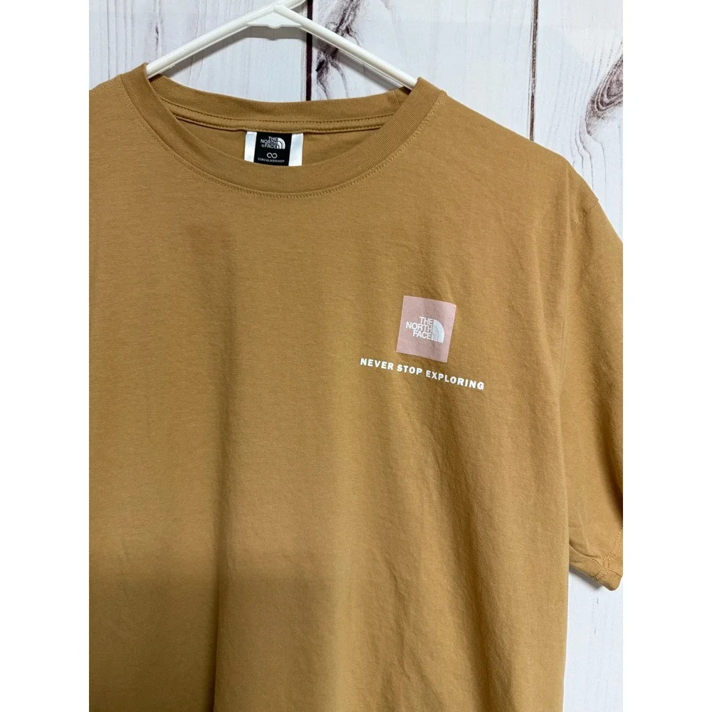 The North Face NSE Tee Men's Large Beige Never Stop Exploring Logo Cotton EUC